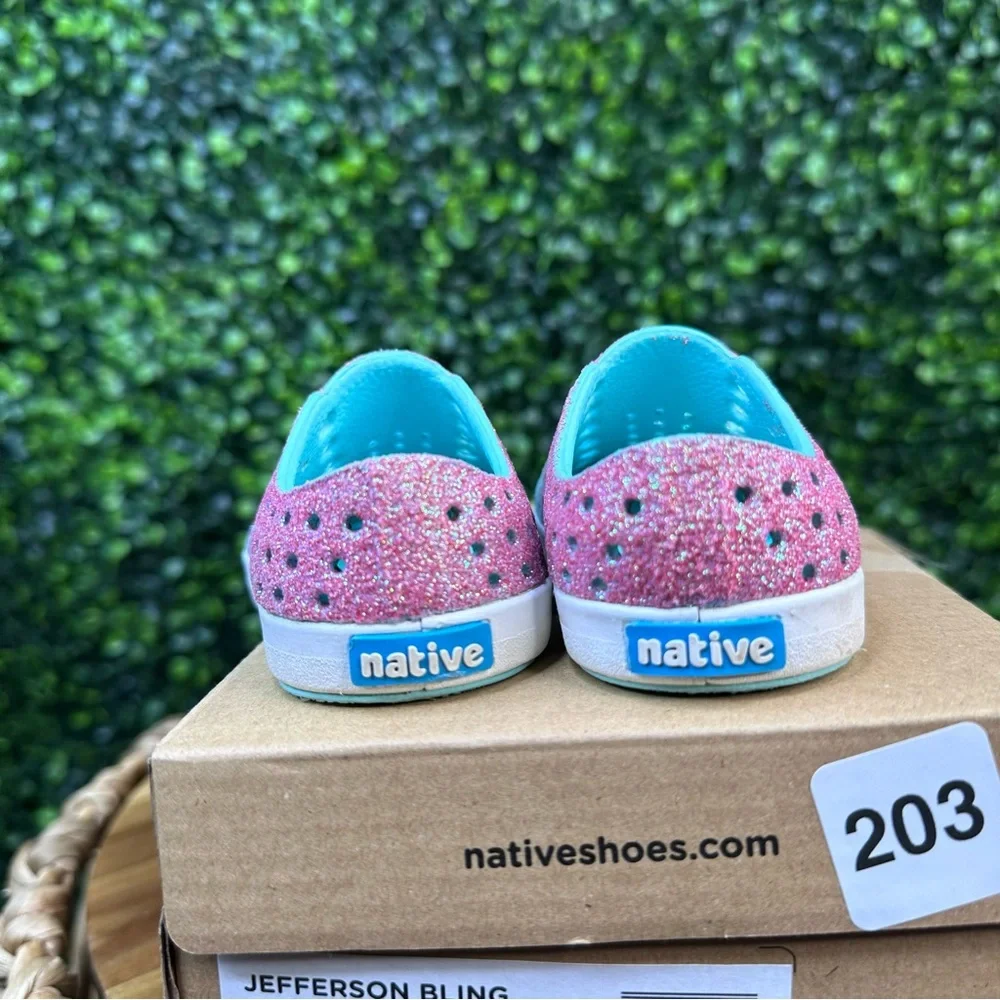 Native Shoes Kids Jefferson Bling Sneakers - Pink and Teal new in‎ box